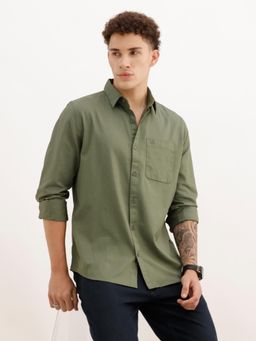 WROGN - Men Solid Regular Fit Full Sleeve Casual Shirt - Green