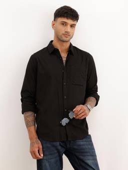 WROGN - Men Solid Regular Fit Full Sleeve Casual Shirt - Black