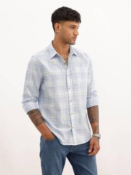 WROGN - Men Regular Fit Checkered Full Sleeve Casual Shirt - Blue