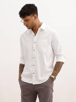 WROGN - Men Regular Fit Textured Full Sleeve Casual Shirt - White
