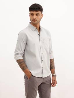 WROGN - Men Regular Fit Textured Full Sleeve Casual Shirt - Grey
