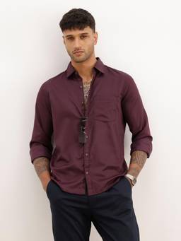 WROGN - Men Regular Fit Textured Full Sleeve Casual Shirt - Wine