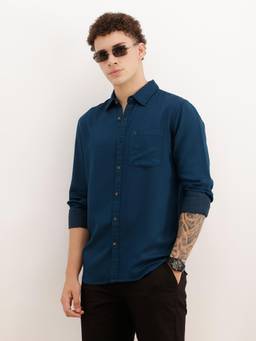 WROGN - Men Solid Regular Fit Full Sleeve Casual Shirt - Teal