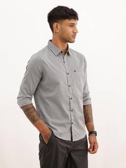 WROGN - Men Regular Fit Checkered Full Sleeve Casual Shirt - Grey