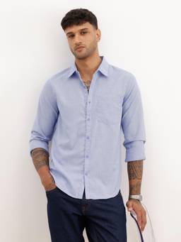 WROGN - Men Regular Fit Checkered Full Sleeve Casual Shirt - Blue
