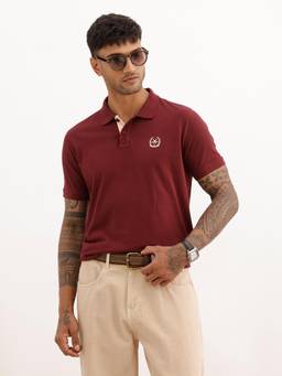 WROGN - Men Solid HD Printed Polo T-Shirt - Maroon