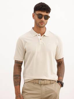 WROGN - Men Solid HD Printed Polo T-Shirt - Beige