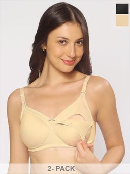 MomToBe - Multi-Color Cotton Non Padded Non Wired Maternity Bra (Pack of 2)