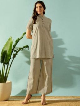 The Kaftan Company - Olive Grid Textured Cotton Nightwear Pyjama Set