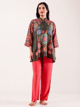 The Kaftan Company - Multi-Color Printed Viscose Nightwear Pyjama Set