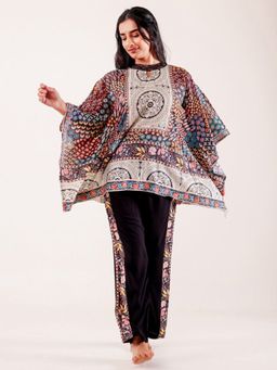 The Kaftan Company - Brown Printed Viscose Nightwear Pyjama Set