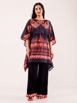 The Kaftan Company - Black Printed Viscose Nightwear Pyjama Set