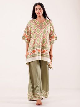 The Kaftan Company - Olive Printed Viscose Rayon Nightwear Pyjama Set
