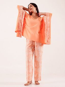 The Kaftan Company - Peach Animal Printed Viscose Rayon Pyjama Set