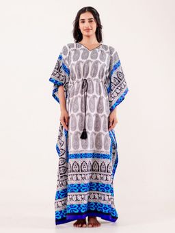The Kaftan Company - White Paisley Printed Loungewear Kaftan