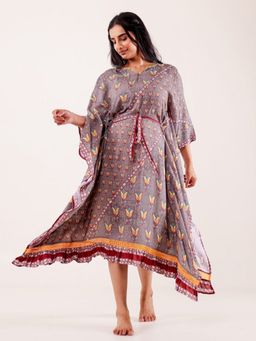 The Kaftan Company - Grey Floral Printed Modal Kaftan