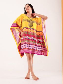 The Kaftan Company - Yellow Ethnic Floral Printed Modal Kaftan