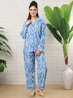 TAG 7 - Blue Blue Waves Cotton Shirt With Pyjama