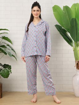 TAG 7 - Blue Blue Booti Cotton Shirt With Pyjama