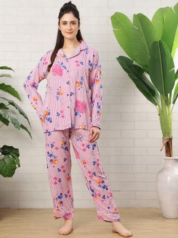 TAG 7 - Pink Striped Cotton Shirt With Pyjama
