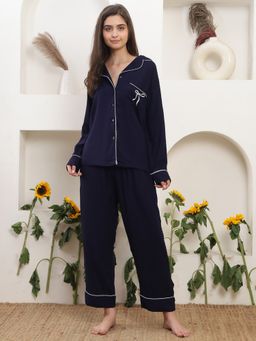 TAG 7 - Navy Blue Bow Embroidery Nightsuit