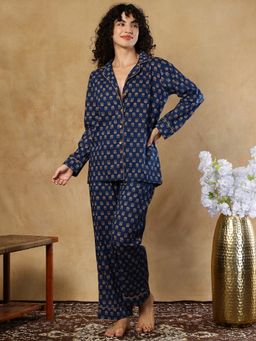 TAG 7 - Navy Blue Cotton Shirt With Pyjama