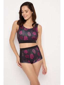 Clovia - Black Leaf Print Two Piece Swimsuit