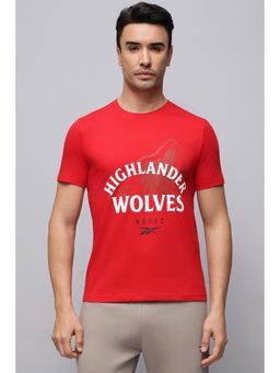 Reebok - Men Red Highlander Wolves Graphic Printed T-shirt