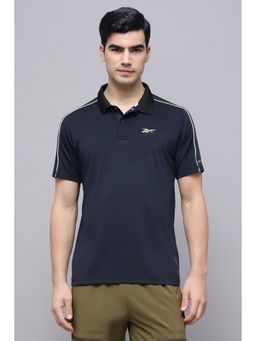 Reebok - Men Navy Blue Textured Polo T-shirt