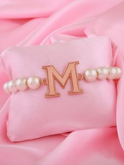 Estele - Rose Gold Plated Magnificent M Letter Pearl Bracelet for Women