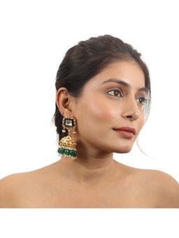 RIANA JEWELLERY - Green Minakari White Jhumki