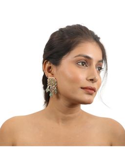 RIANA JEWELLERY - Other Of Pearl Stone Studded Studs with Sea Green Drops & Pearls