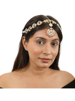 RIANA JEWELLERY - White Chand Mathapatti with Pastel Pink Small Hangings