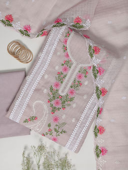 Libas - Mauve Floral Embroidered Unstitched Dress Material (Set of 3)