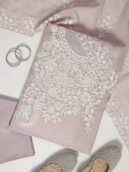 Libas - Mauve Floral Embroidered Unstitched Dress Material (Set of 3)