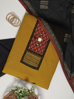 Libas - Mustard Ethnic Motif Yoke Design Unstitched Dress Material (Set of 3)