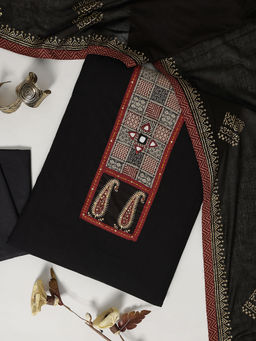 Libas - Black Paisley Printed Yoke Design Unstitched Dress Material (Set of 3)