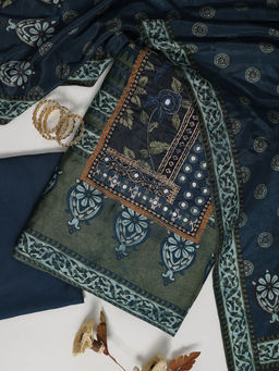 Libas - Green Floral Printed Unstitched Dress Material (Set of 3)