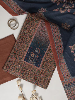 Libas - Brown Ethnic Motif Printed Unstitched Dress Material (Set of 3)