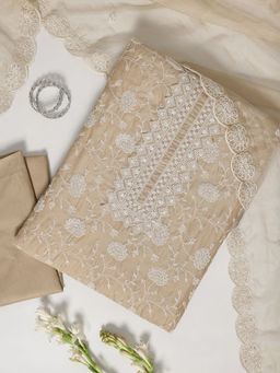 Libas - Beige Floral Embroidered Unstitched Dress Material (Set of 3)