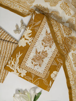 Libas - Mustard Floral Printed Unstitched Dress Material (Set of 3)