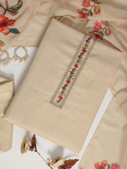 Libas - Beige Floral Printed Unstitched Dress Material (Set of 3)