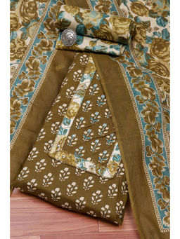 Biba - Women Sea Green Cotton Unstitched Dress Material (Set of 3)