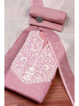 Biba - Women Pink Cotton Unstitched Dress Material (Set of 3)