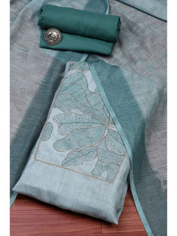 Biba - Women Teal Cotton Unstitched Dress Material (Set of 3)