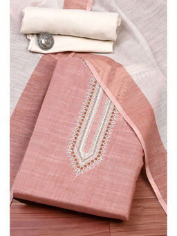 Biba - Women Peach Cotton Unstitched Dress Material (Set of 3)