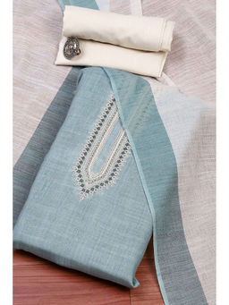 Biba - Women Blue Cotton Unstitched Dress Material (Set of 3)