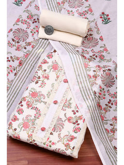 Biba - Women Off-White-Red Cotton Unstitched Dress Material (Set of 3)