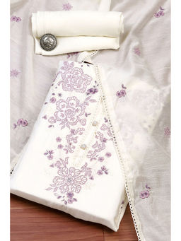 Biba - Women Off White Silk Blend Unstitched Dress Material (Set of 3)