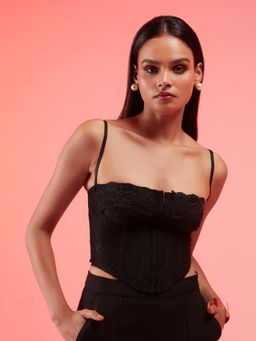 RSVP by Nykaa Fashion - Black Lace Tie Up Corset Top